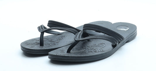 Preworn Womens Black Rubber Thong Sandal UK