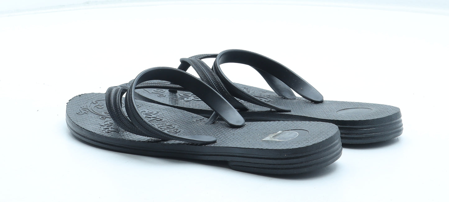 Preworn Womens Black Rubber Thong Sandal UK