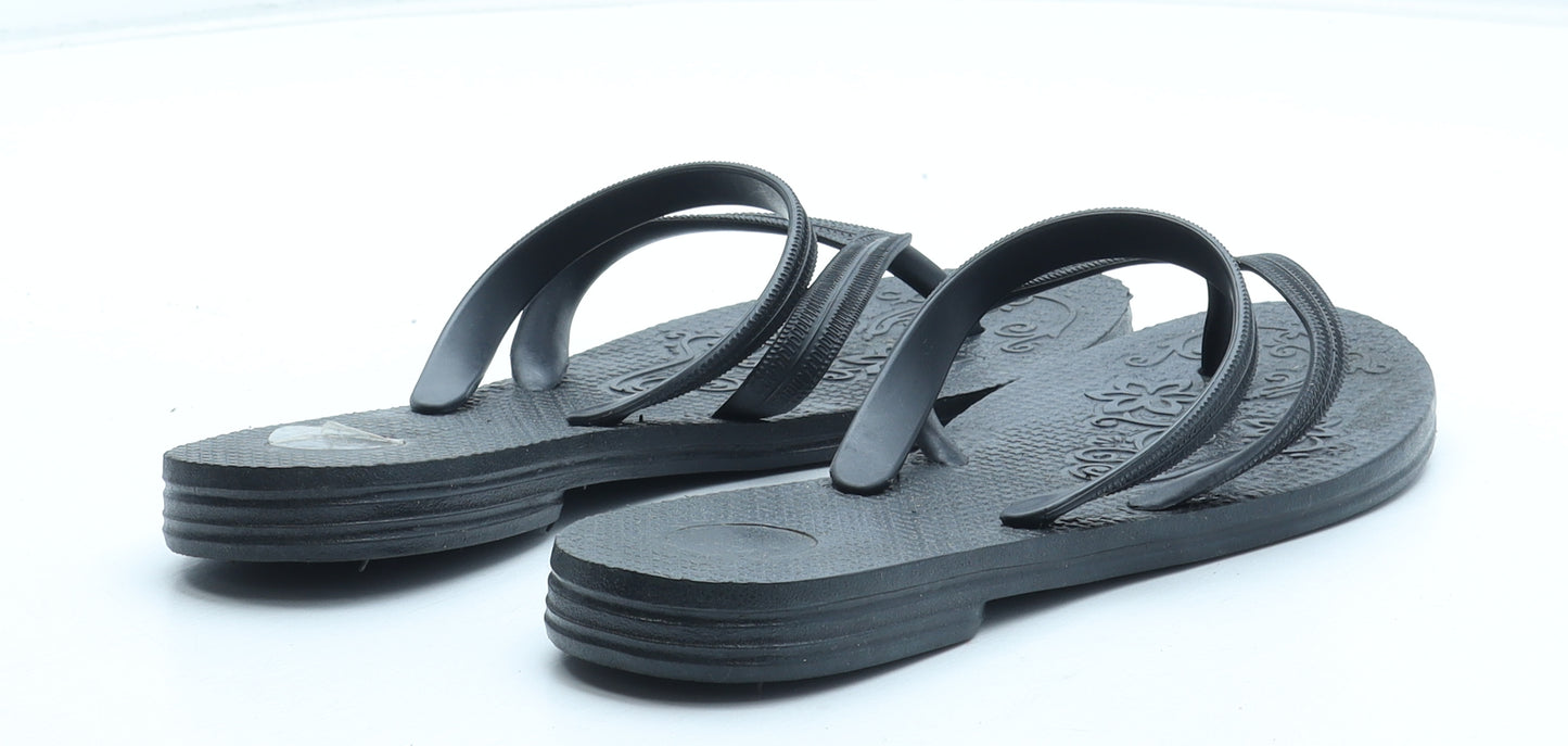 Preworn Womens Black Rubber Thong Sandal UK