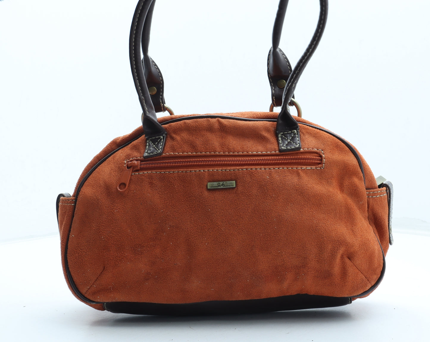 PW6 Womens Orange Leather Top Handle Bag Size Medium