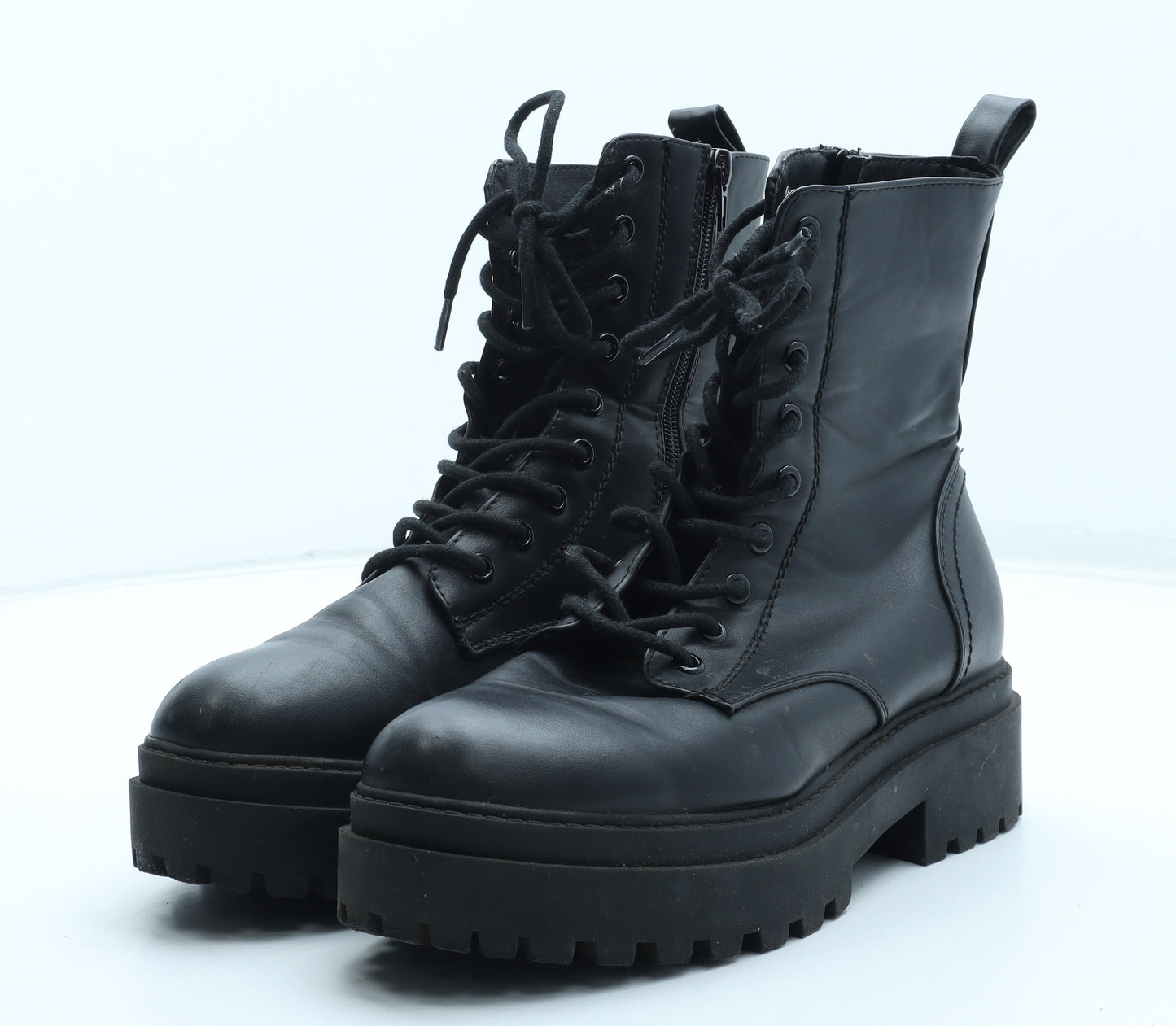 Primark Womens Black Polyurethane Biker Boot UK