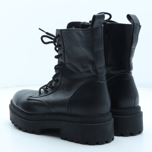 Primark Womens Black Polyurethane Biker Boot UK