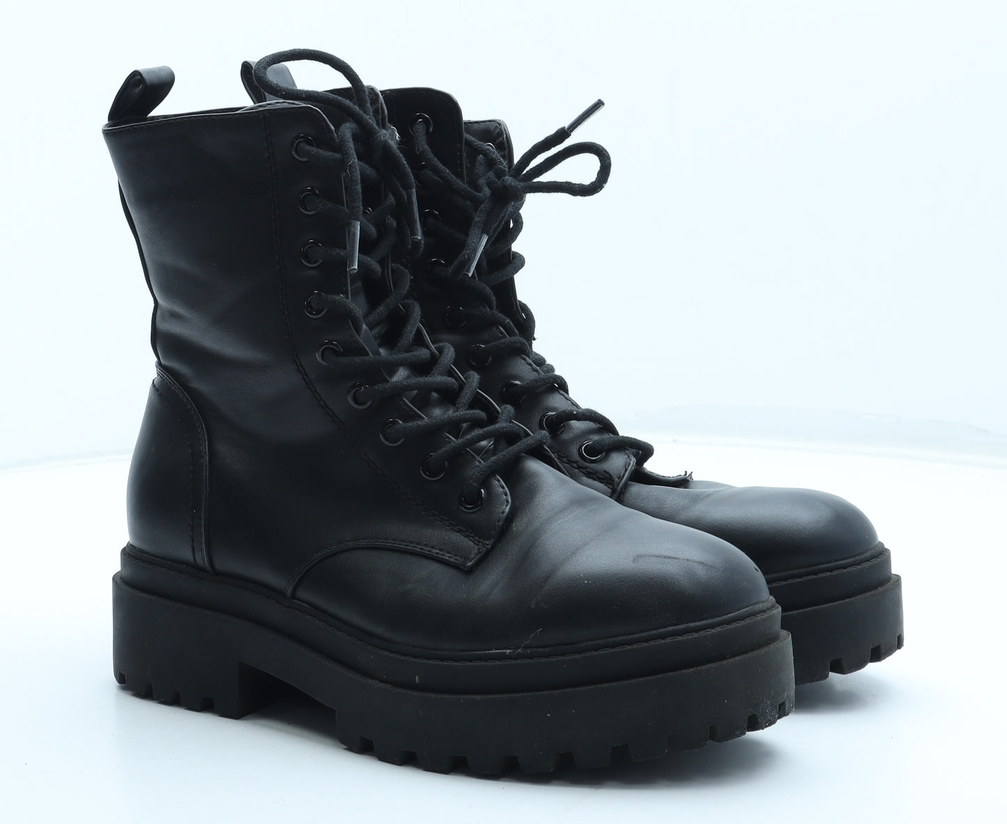 Primark Womens Black Polyurethane Biker Boot UK