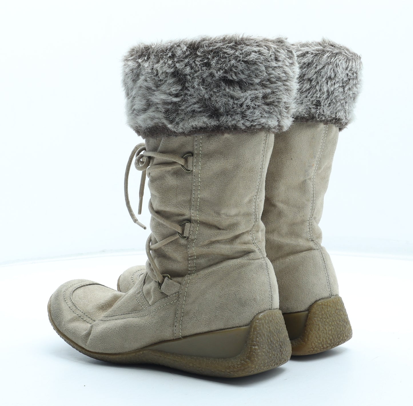 Preworn Womens Beige Leather Shearling Style Boot UK