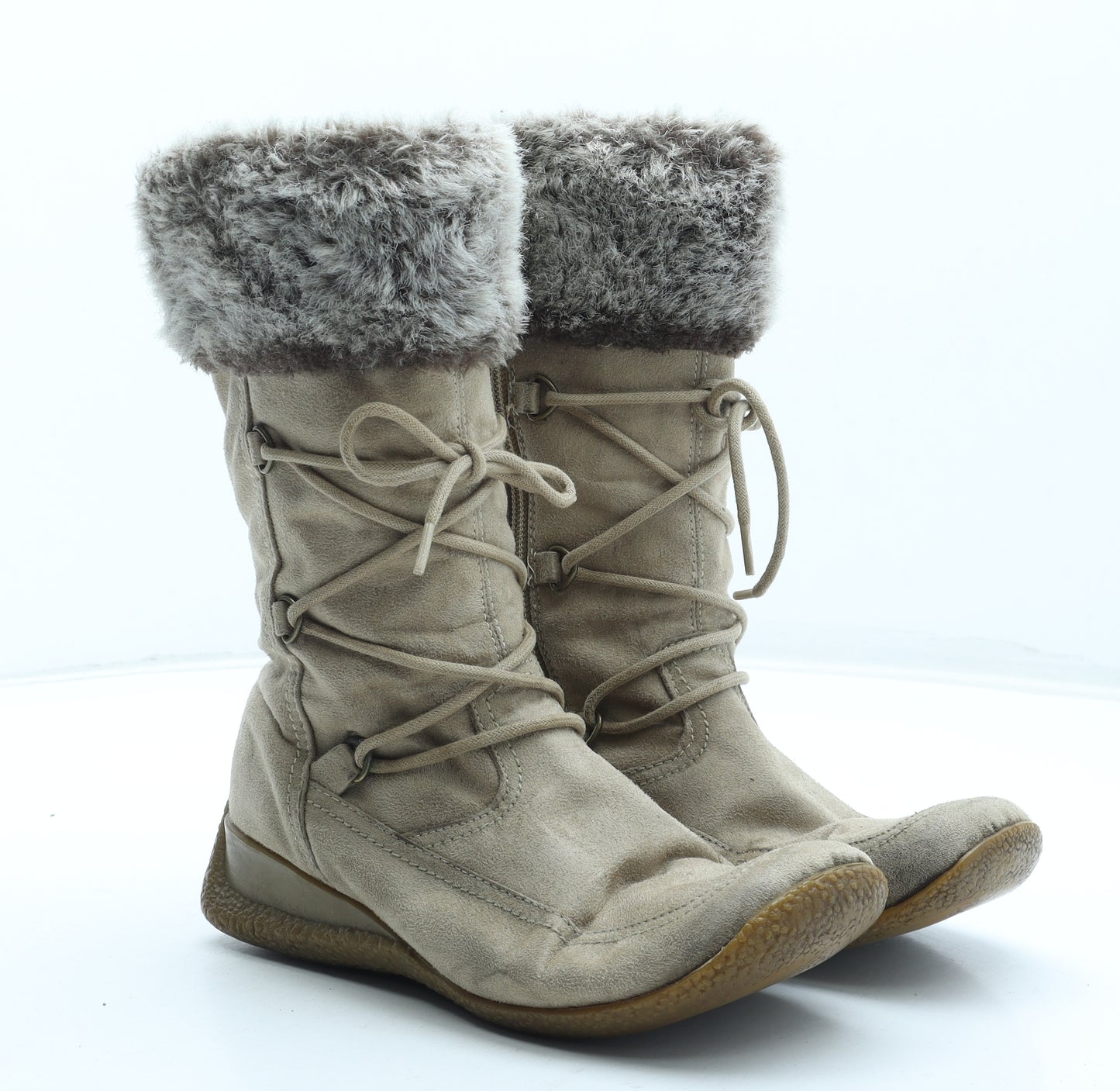 Preworn Womens Beige Leather Shearling Style Boot UK