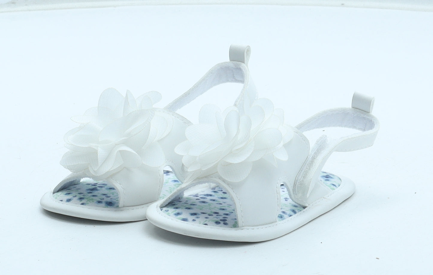 Matalan Girls White Synthetic Slip On Sandal UK 6-12 Months - Flower Detail