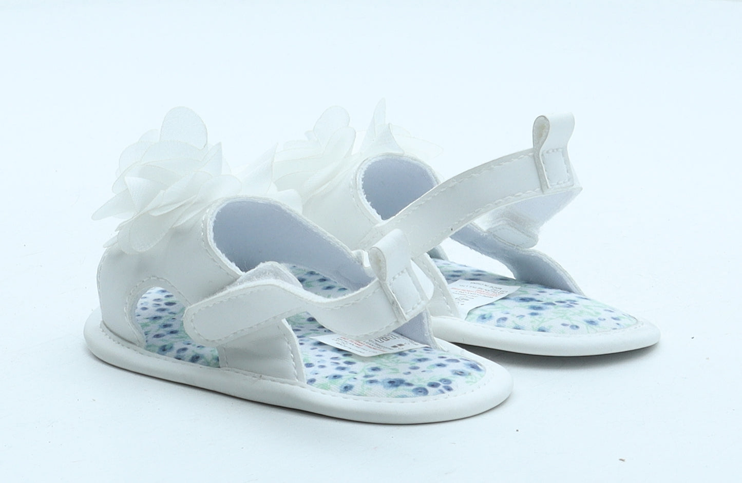 Matalan Girls White Synthetic Slip On Sandal UK 6-12 Months - Flower Detail