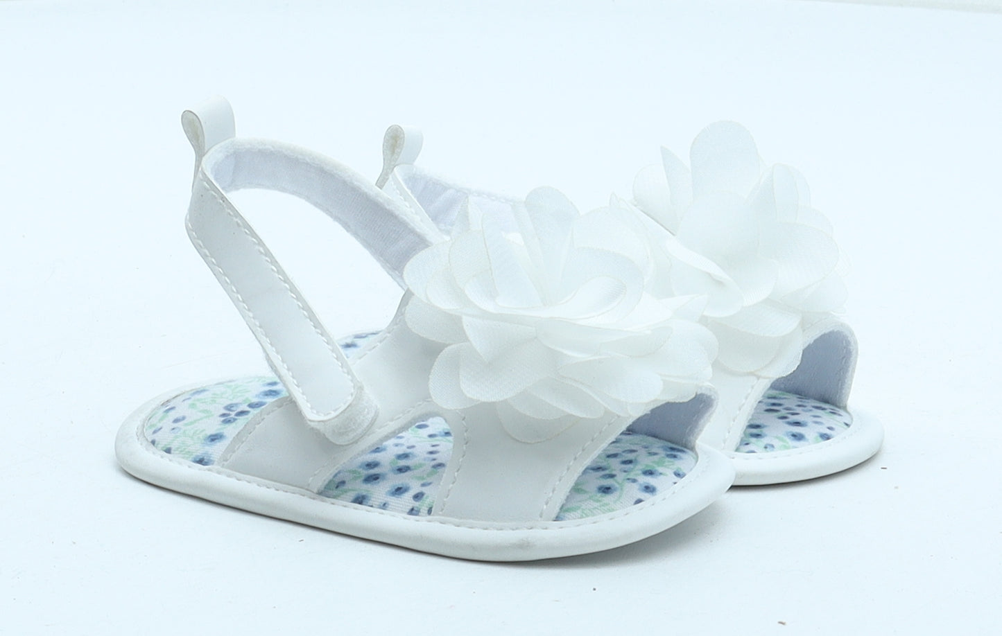 Matalan Girls White Synthetic Slip On Sandal UK 6-12 Months - Flower Detail