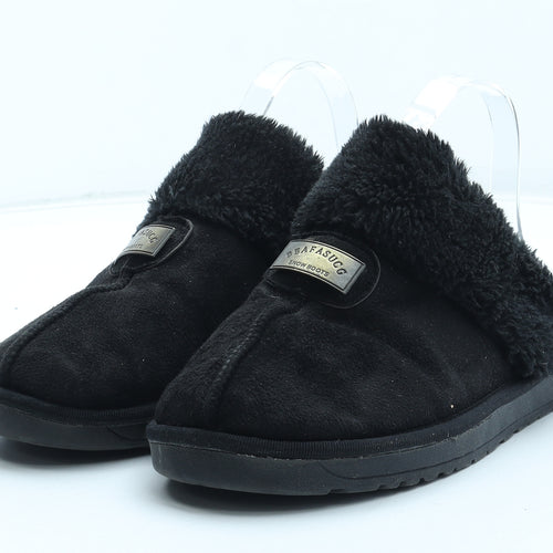 Beafasugg Womens Black Leather Slip On Flat UK - Snow Sliders. Estimate UK size 6