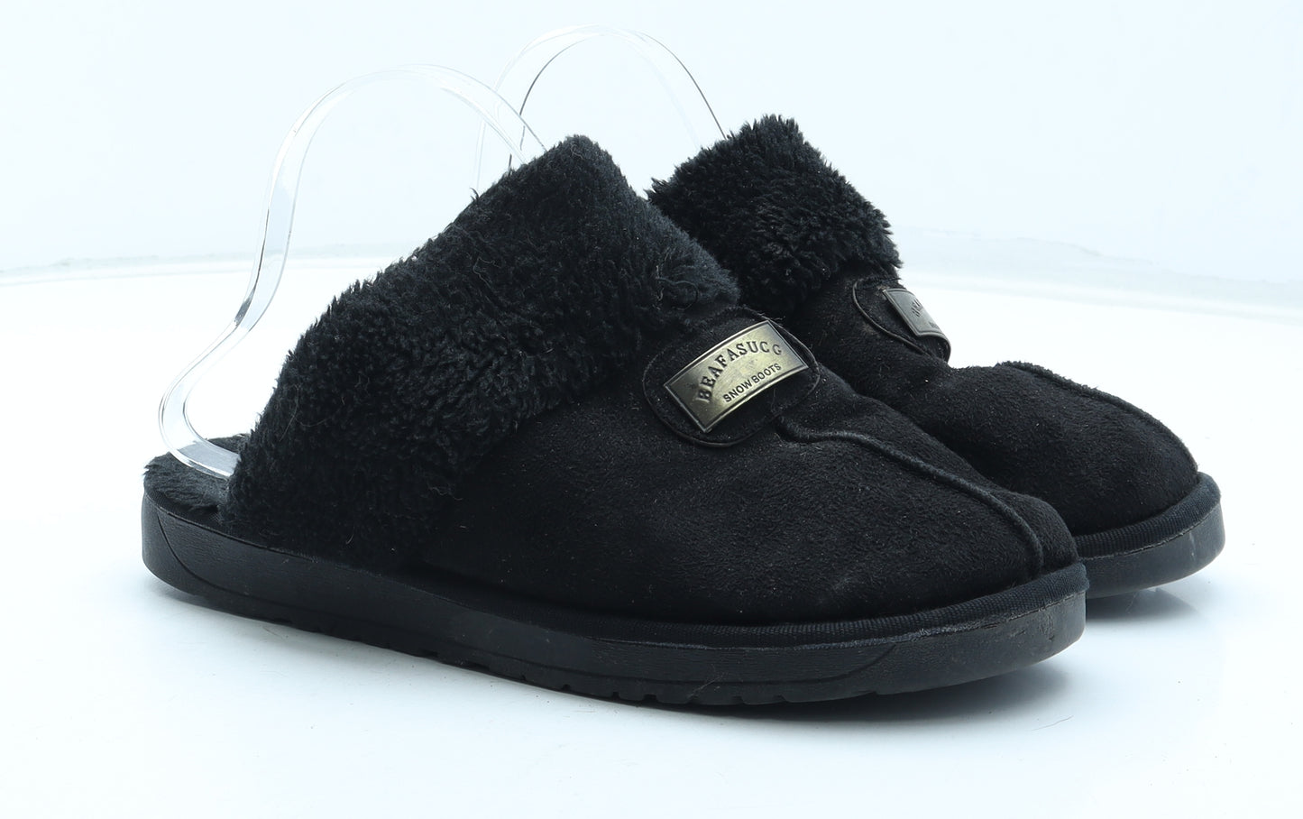 Beafasugg Womens Black Leather Slip On Flat UK - Snow Sliders. Estimate UK size 6