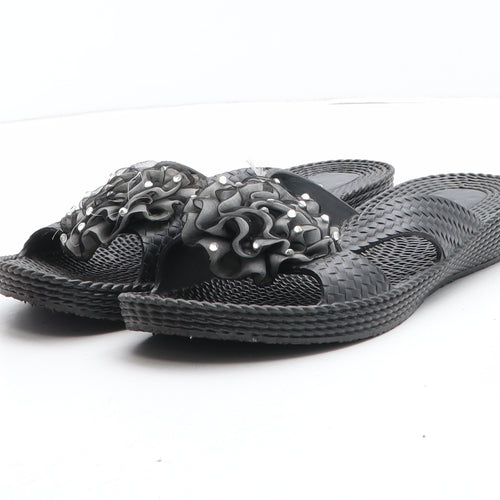 Preworn Womens Black Synthetic Slip On Sandal UK