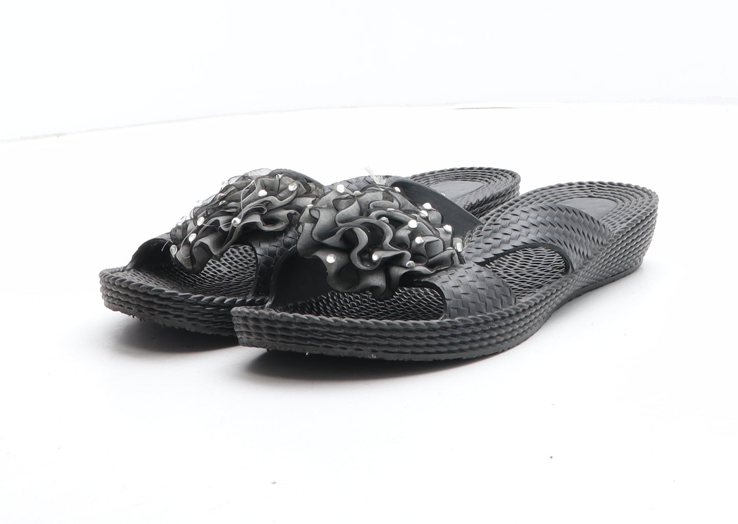 Preworn Womens Black Synthetic Slip On Sandal UK