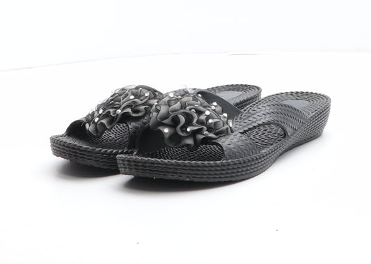 Preworn Womens Black Synthetic Slip On Sandal UK