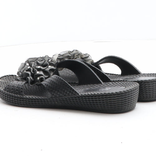 Preworn Womens Black Synthetic Slip On Sandal UK