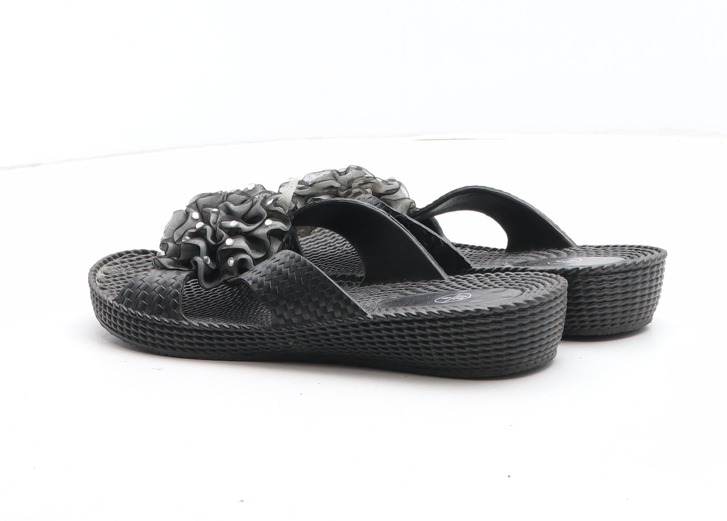 Preworn Womens Black Synthetic Slip On Sandal UK