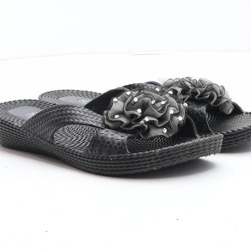 Preworn Womens Black Synthetic Slip On Sandal UK