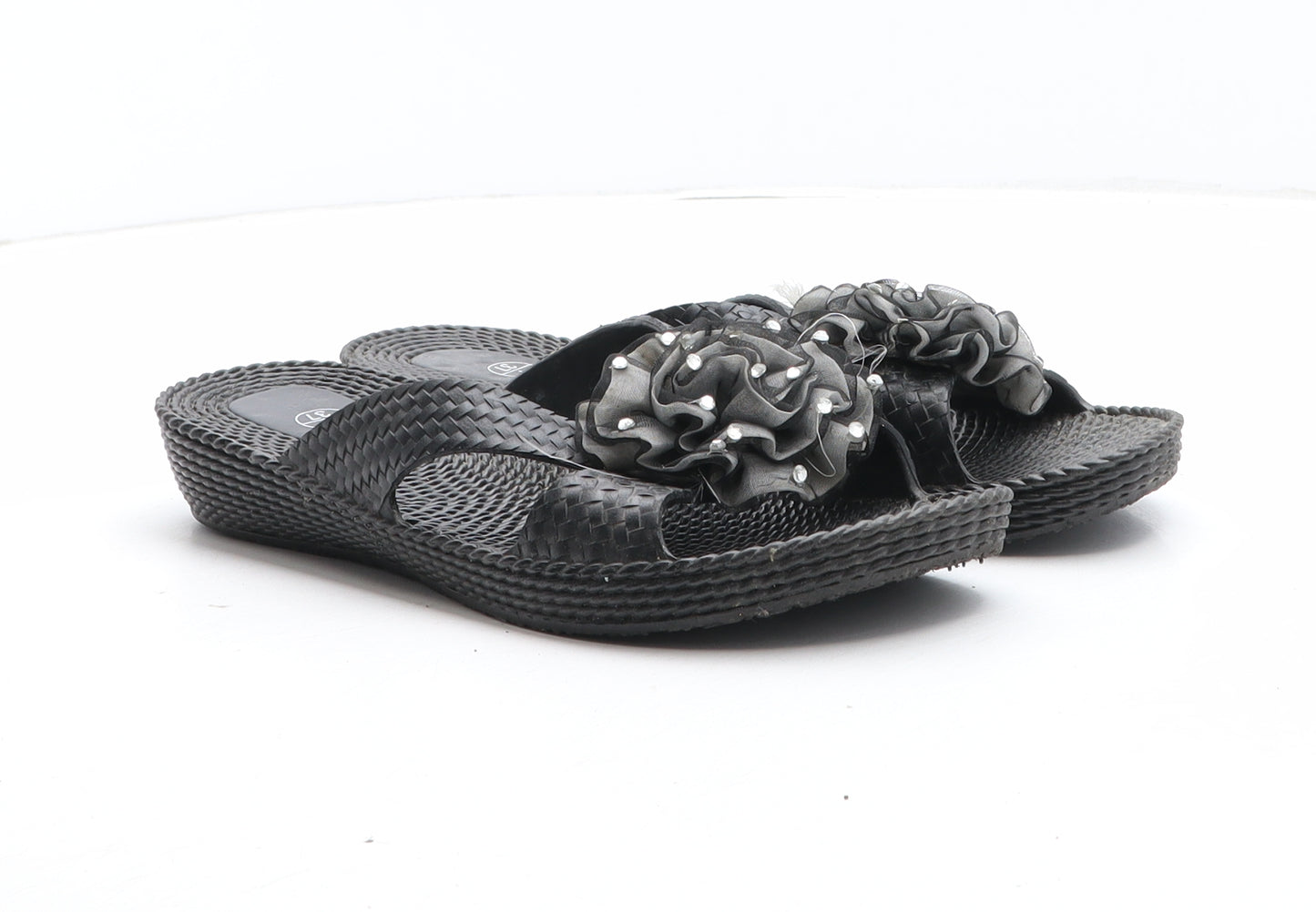 Preworn Womens Black Synthetic Slip On Sandal UK