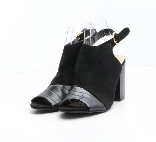 Primark Womens Black Synthetic Slingback Heel UK - Croc Texture