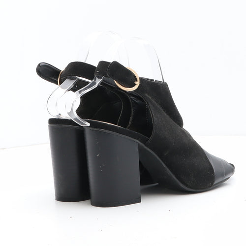 Primark Womens Black Synthetic Slingback Heel UK - Croc Texture