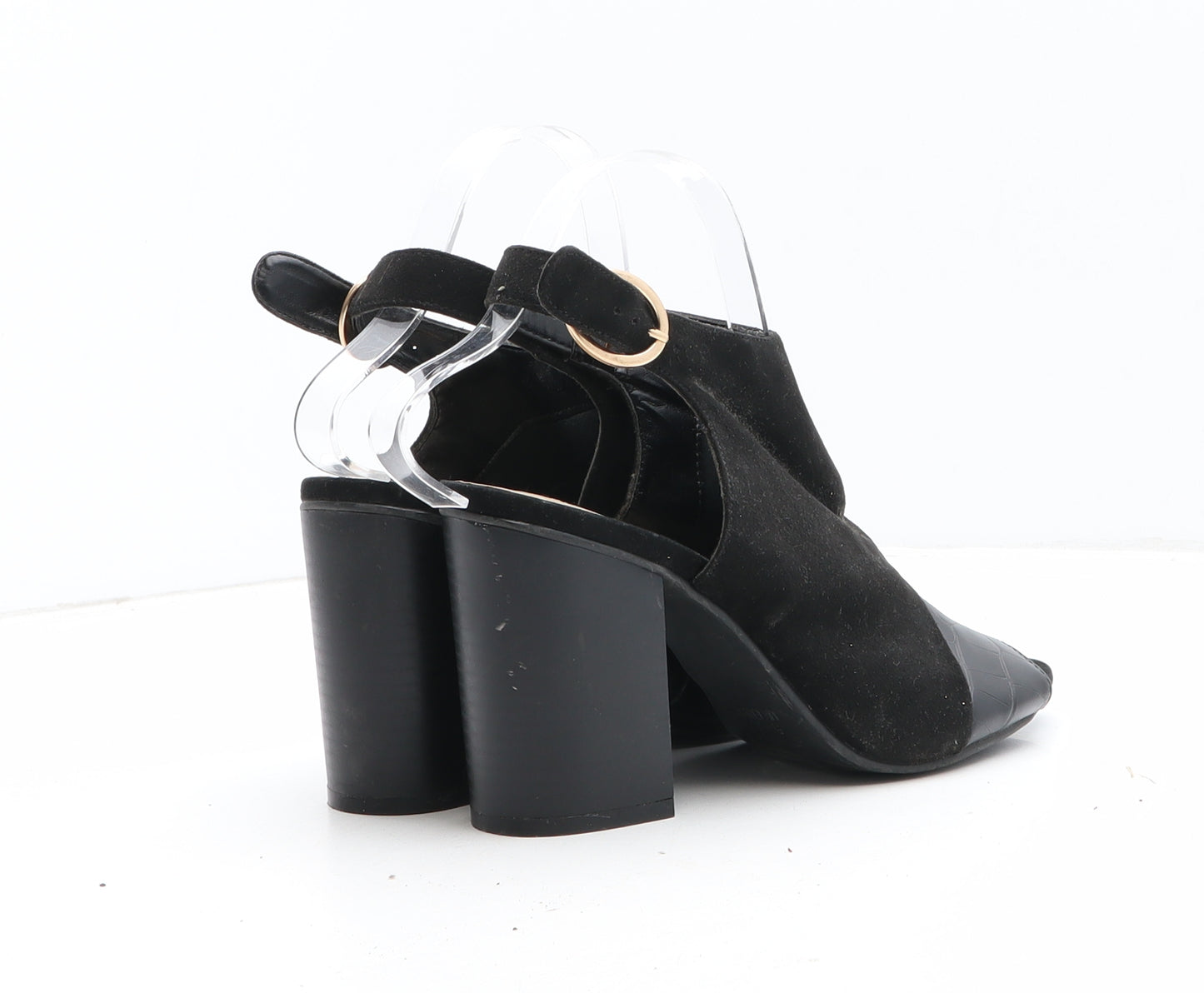 Primark Womens Black Synthetic Slingback Heel UK - Croc Texture