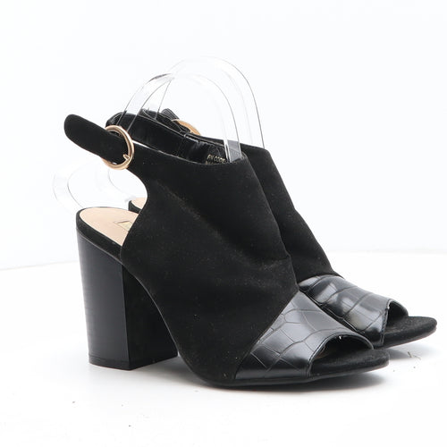 Primark Womens Black Synthetic Slingback Heel UK - Croc Texture