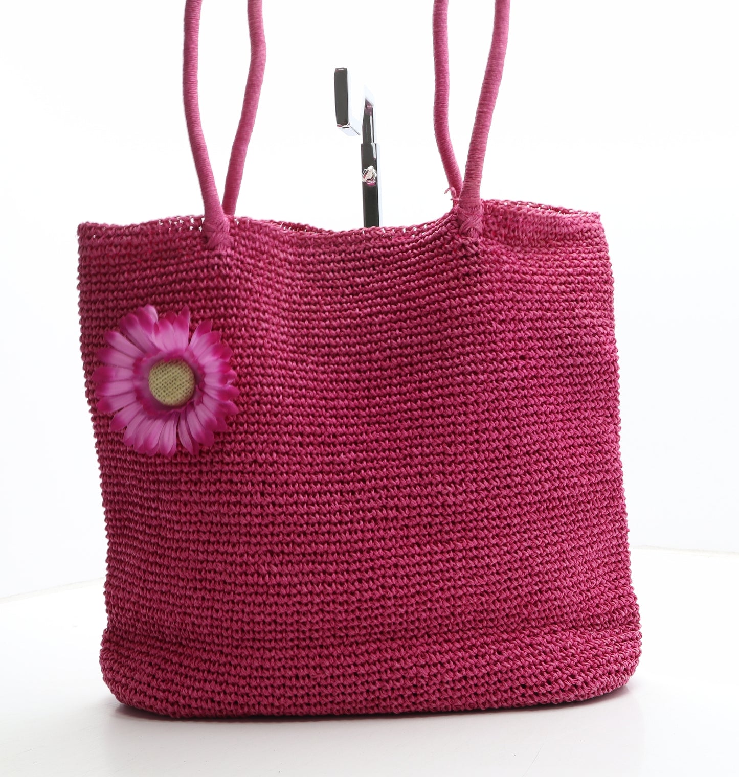 Preworn Womens Pink Polyester Tote Size Large - Flower Detail