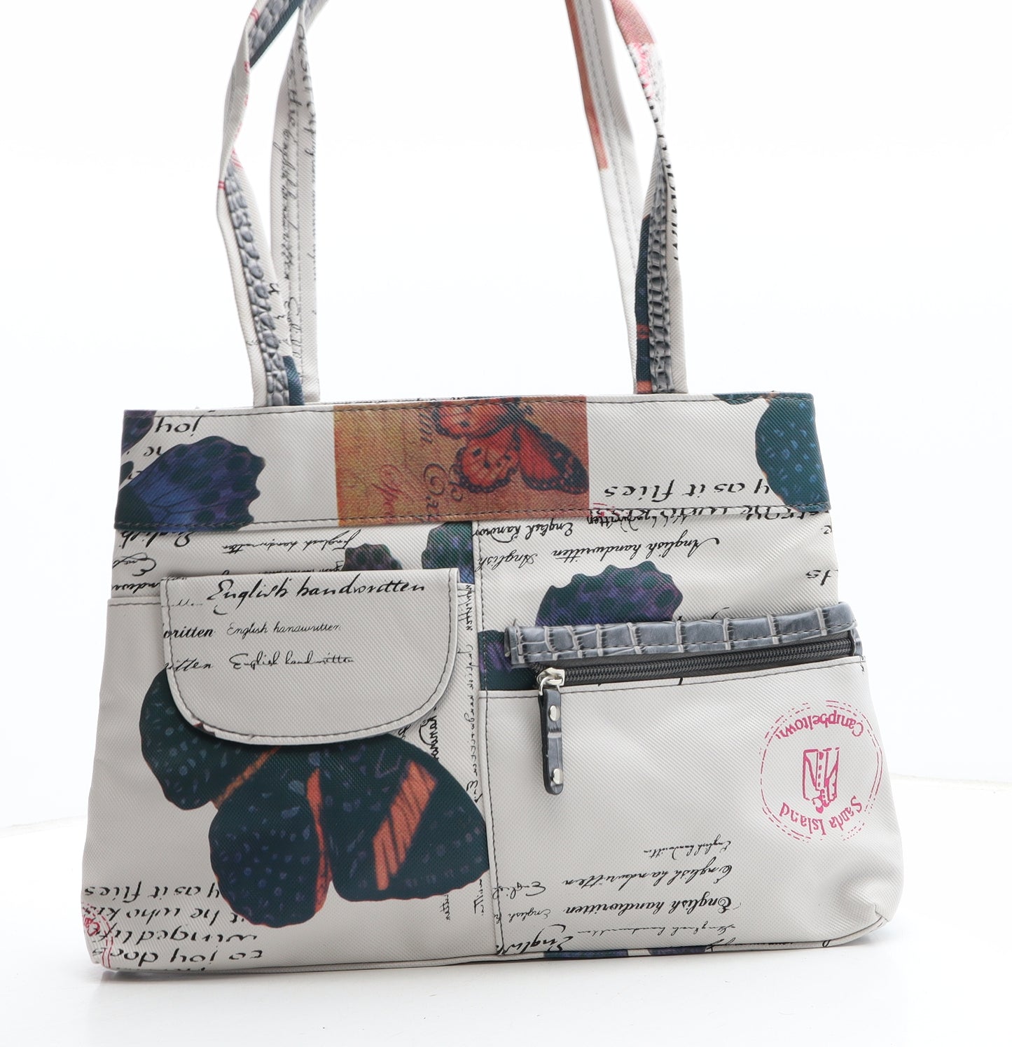Preworn Womens White Geometric Polyurethane Shoulder Bag Size Medium