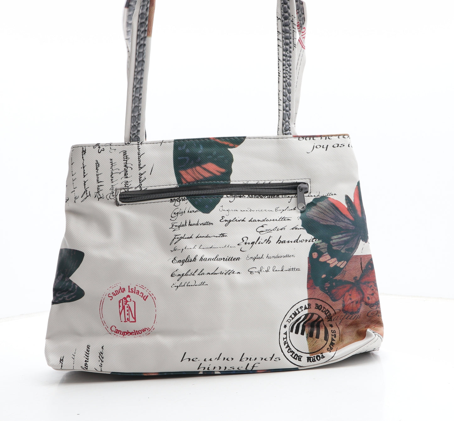 Preworn Womens White Geometric Polyurethane Shoulder Bag Size Medium