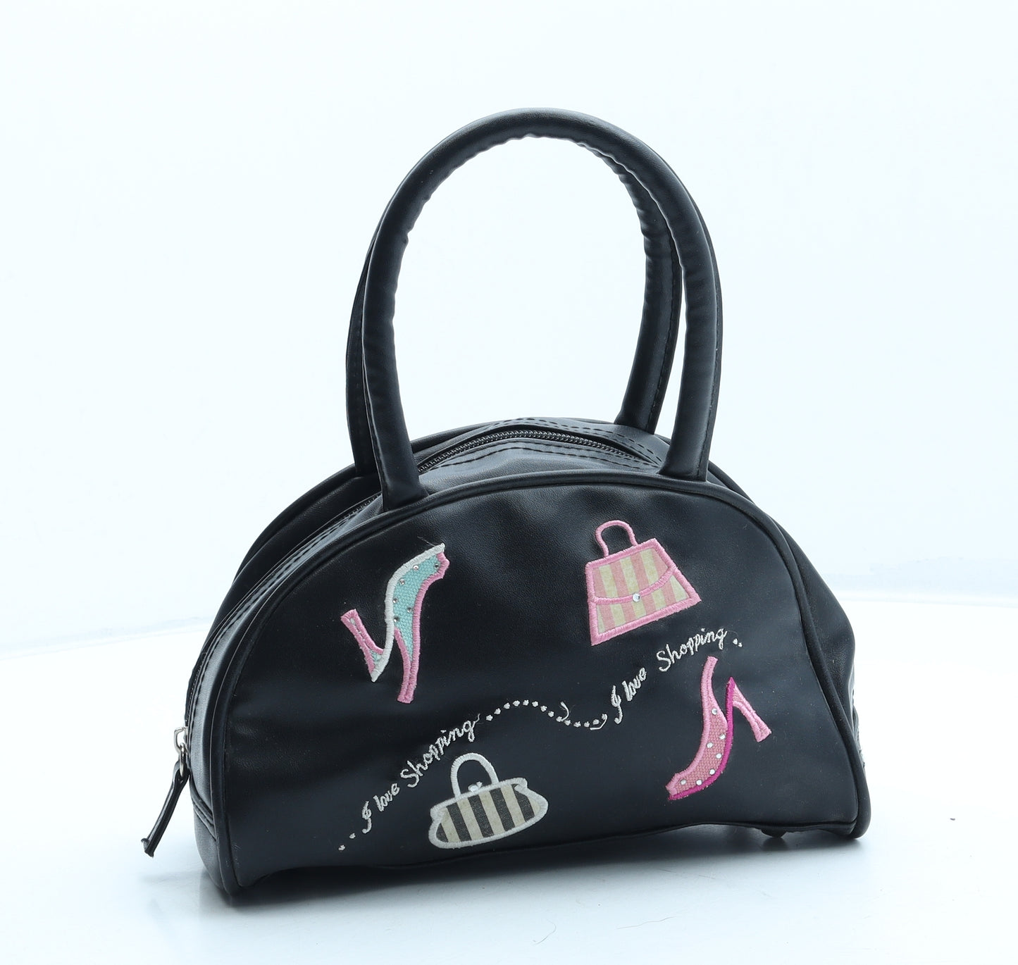 Preworn Womens Black Geometric Polyurethane Top Handle Bag Size Small