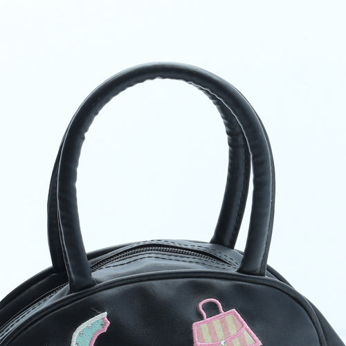 Preworn Womens Black Geometric Polyurethane Top Handle Bag Size Small
