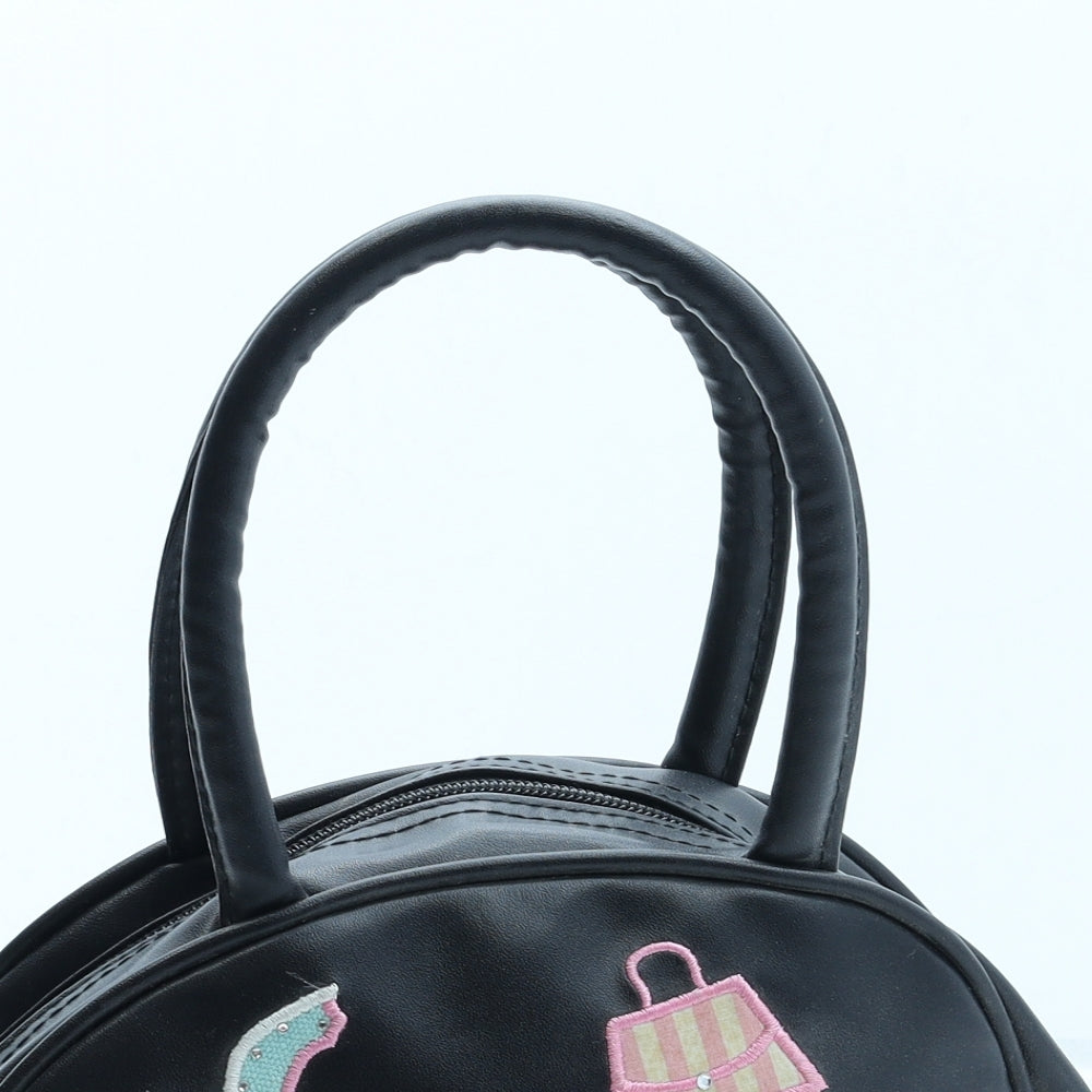 Preworn Womens Black Geometric Polyurethane Top Handle Bag Size Small