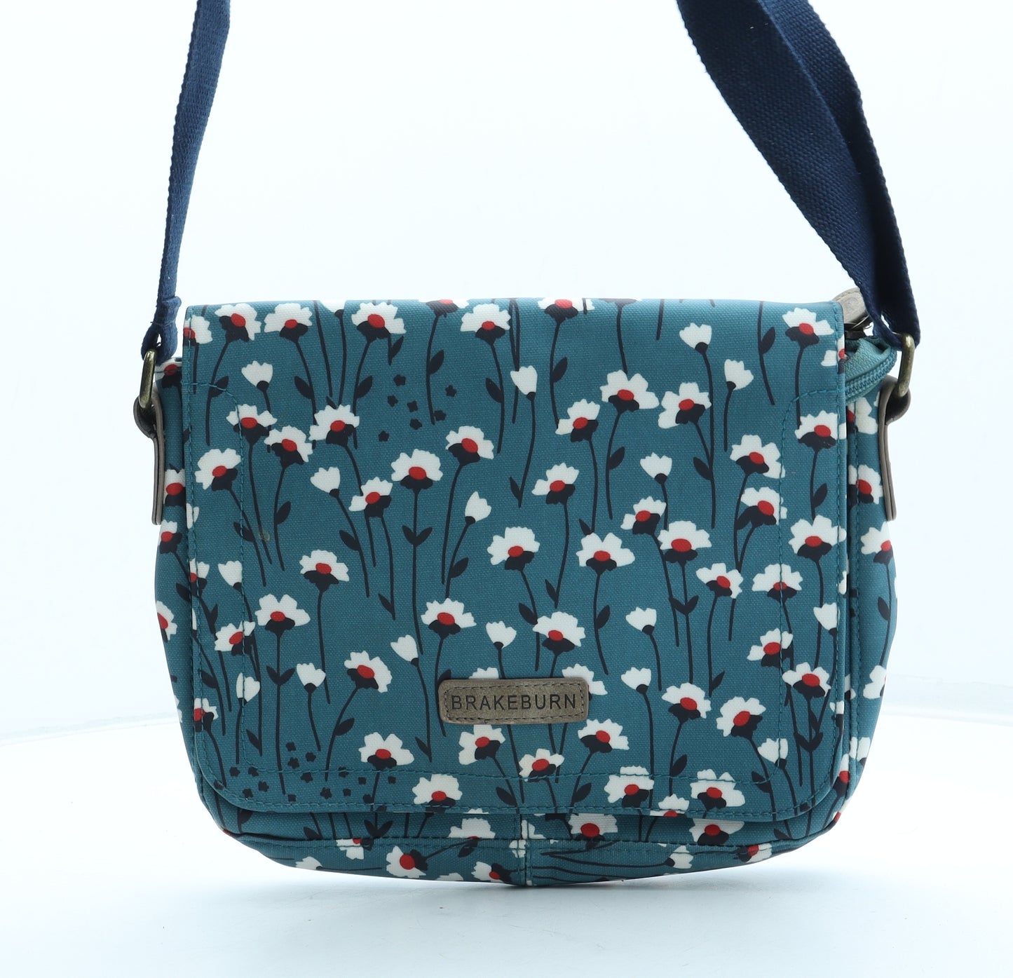 Brakeburn Womens Blue Floral Polyurethane Crossbody Size Medium