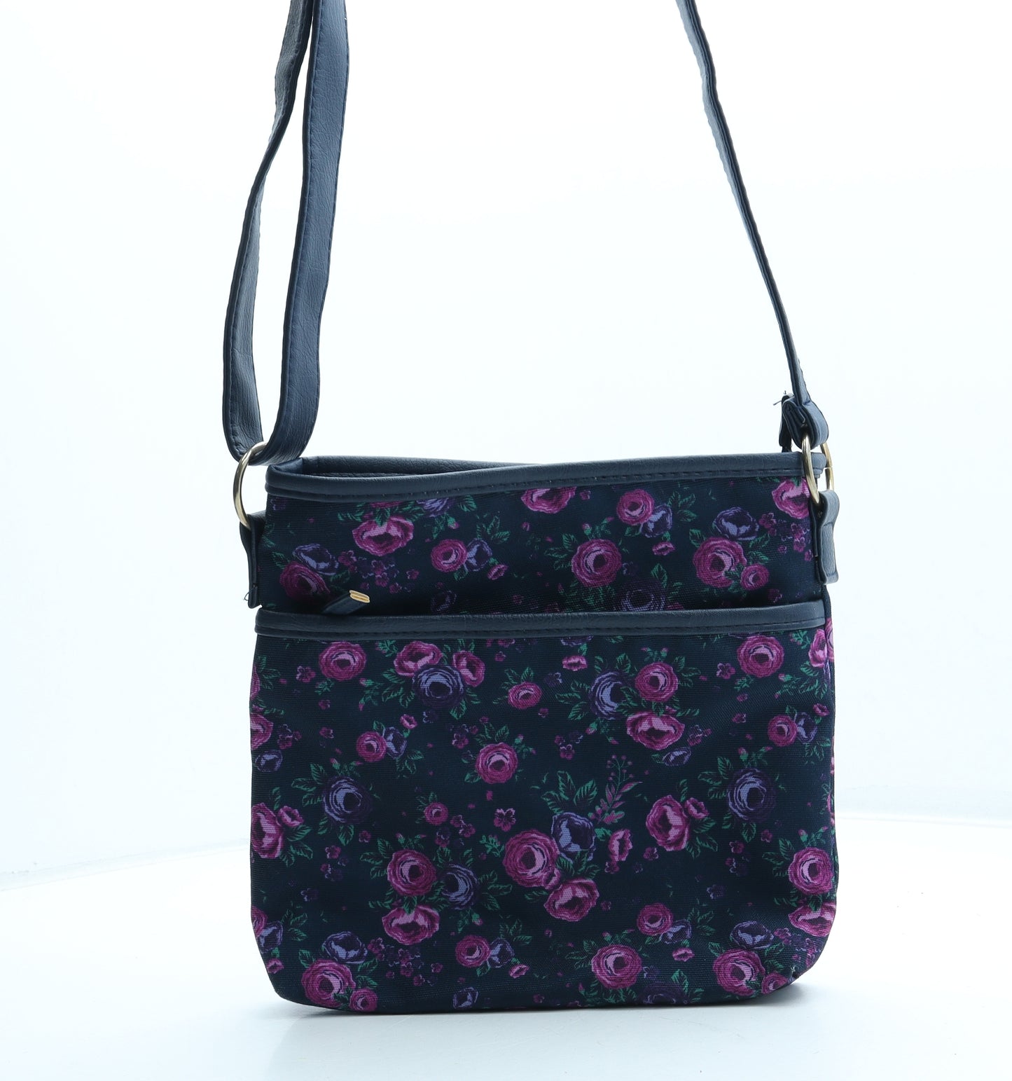 Preworn Womens Blue Floral Polyester Crossbody Size Medium