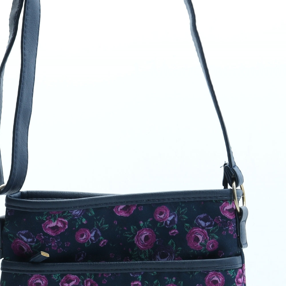 Preworn Womens Blue Floral Polyester Crossbody Size Medium