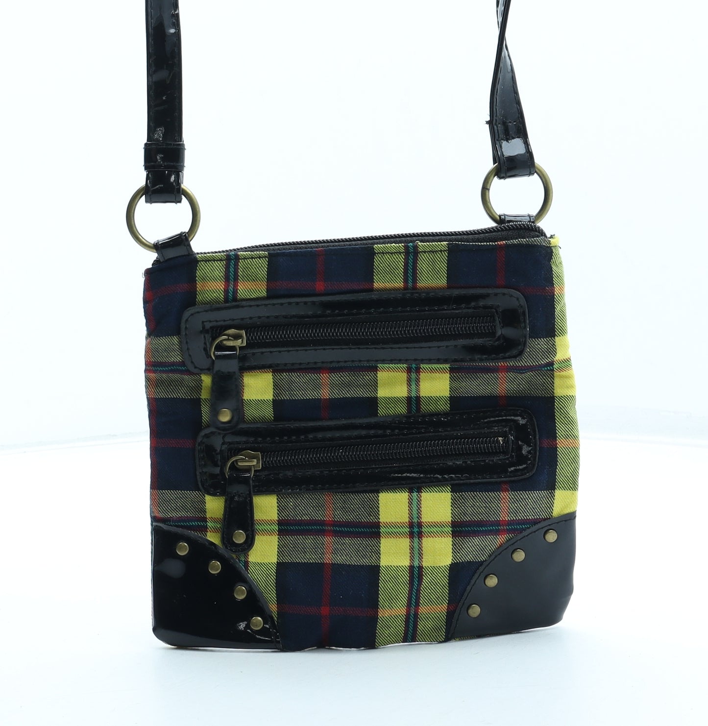 Claires Womens Multicoloured Plaid Polyester Crossbody Size Small