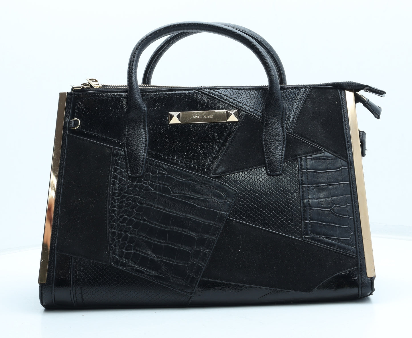 River Island Womens Black Geometric Polyurethane Top Handle Bag Size Large