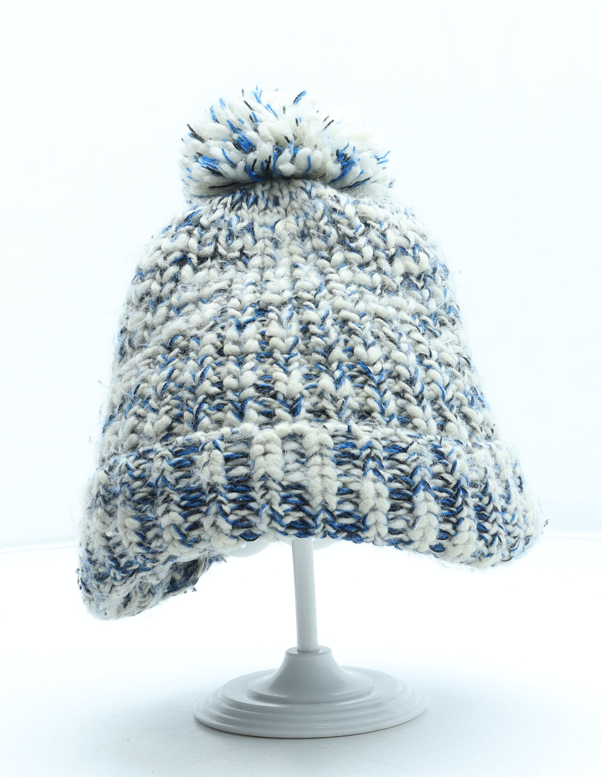Winter Collections Womens Blue Acrylic Bobble Hat Size L