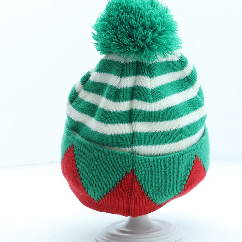 Jingle Bells Mens Multicoloured Striped Acrylic Boonie Hat One Size - Christmas Elf Hat