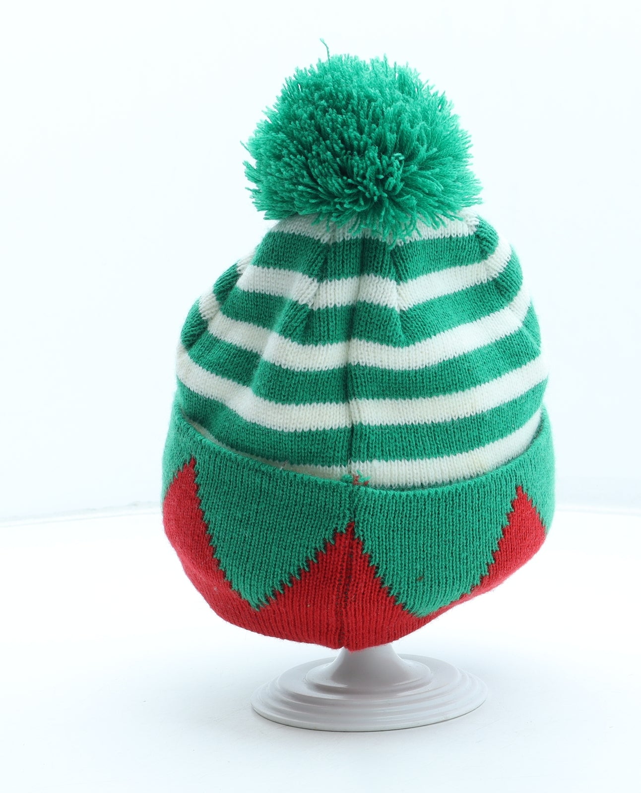 Jingle Bells Mens Multicoloured Striped Acrylic Boonie Hat One Size - Christmas Elf Hat