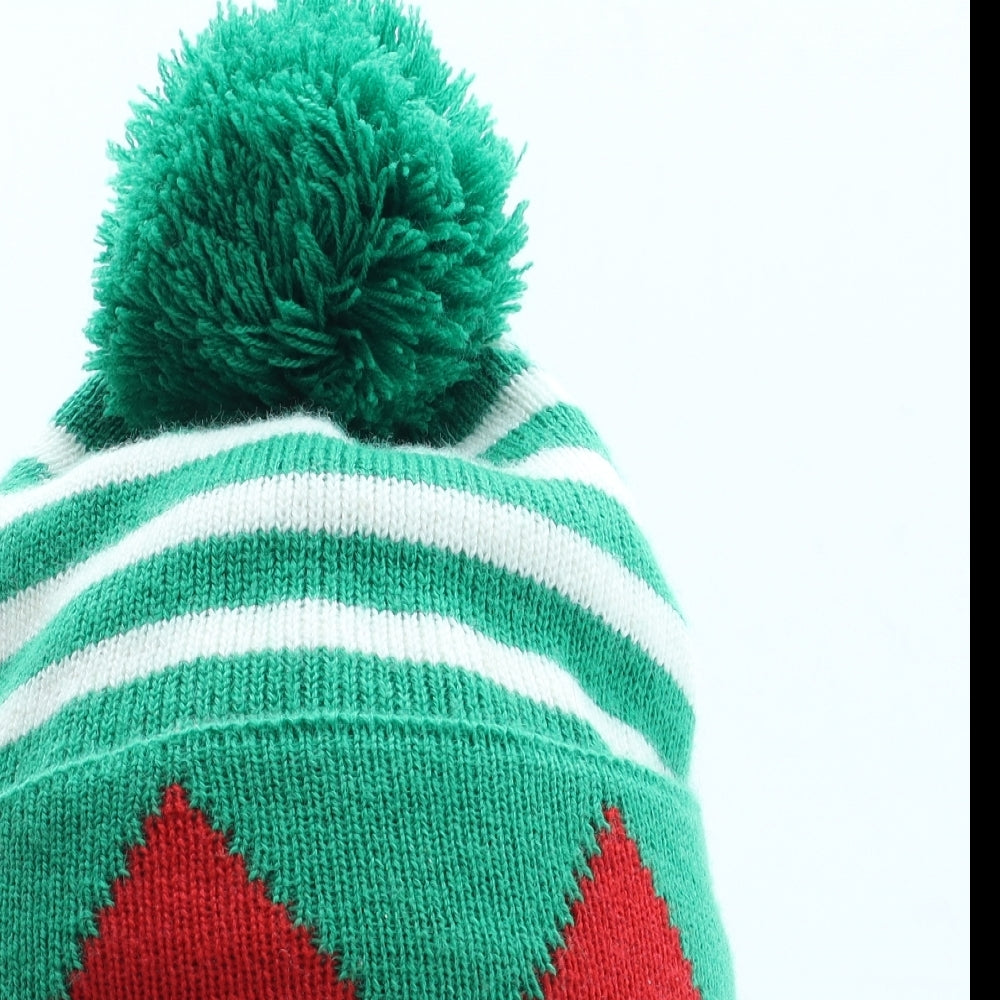 Jingle Bells Mens Multicoloured Striped Acrylic Boonie Hat One Size - Christmas Elf Hat