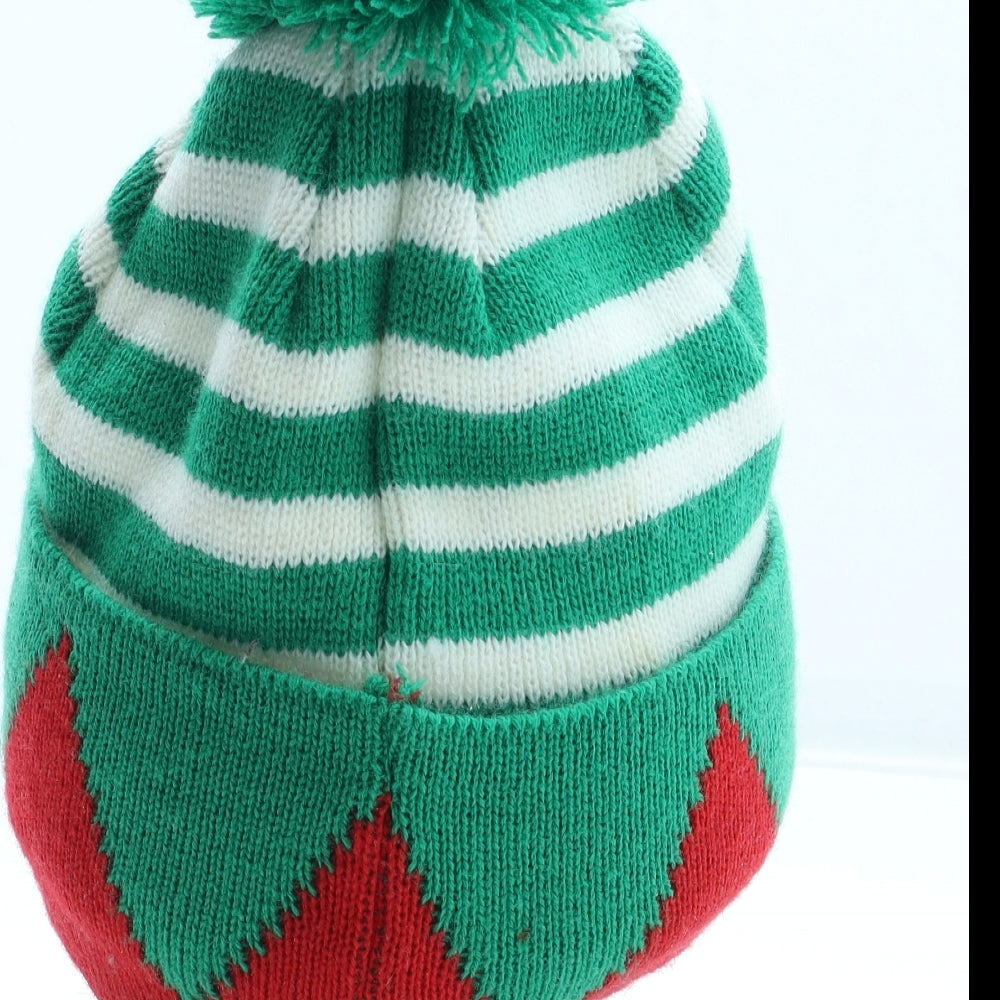 Jingle Bells Mens Multicoloured Striped Acrylic Boonie Hat One Size - Christmas Elf Hat