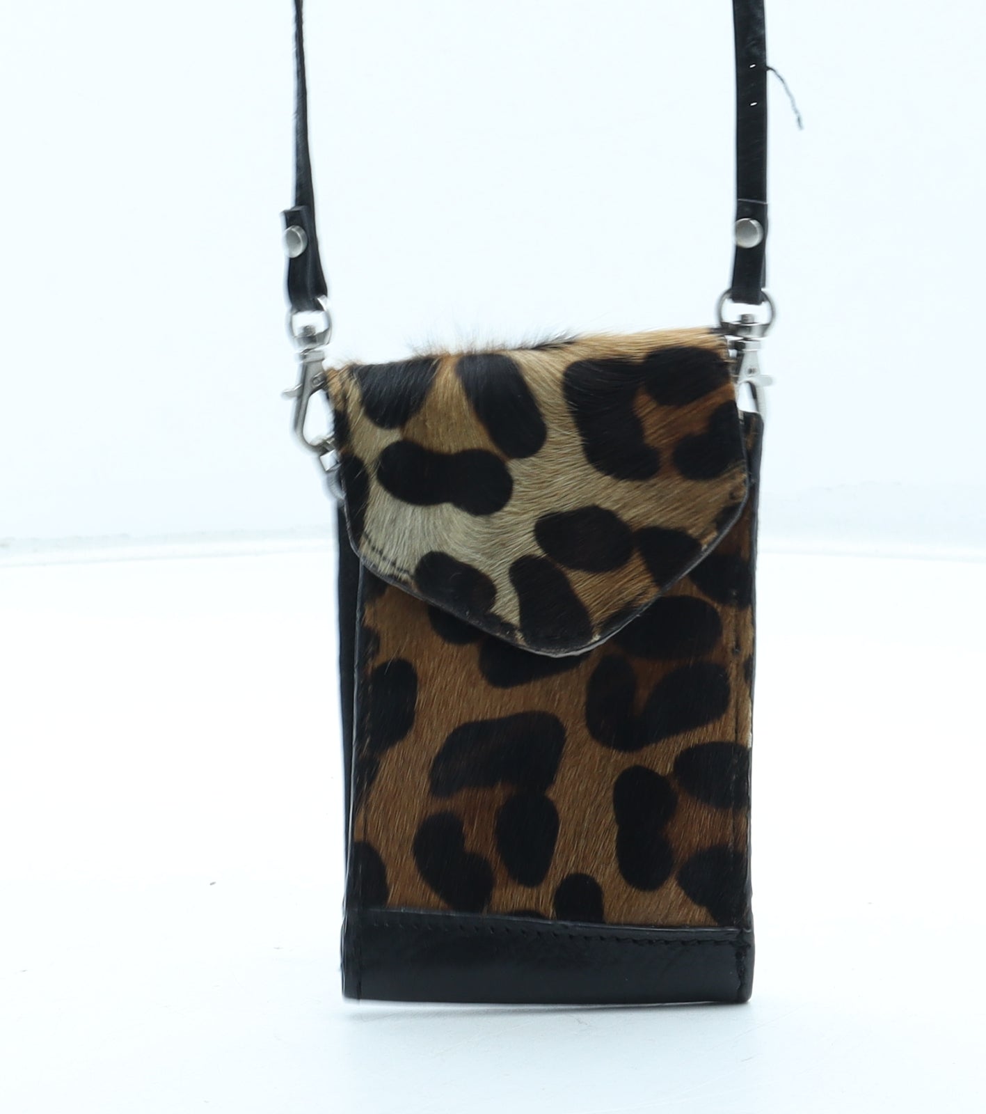 Gharapi Strok Womens Brown Animal Print Leather Crossbody Size Micro - Leopard Pattern