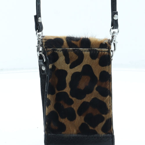 Gharapi Strok Womens Brown Animal Print Leather Crossbody Size Micro - Leopard Pattern