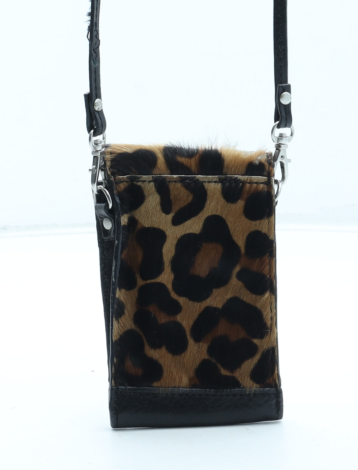 Gharapi Strok Womens Brown Animal Print Leather Crossbody Size Micro - Leopard Pattern