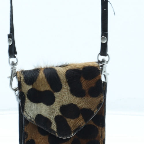 Gharapi Strok Womens Brown Animal Print Leather Crossbody Size Micro - Leopard Pattern