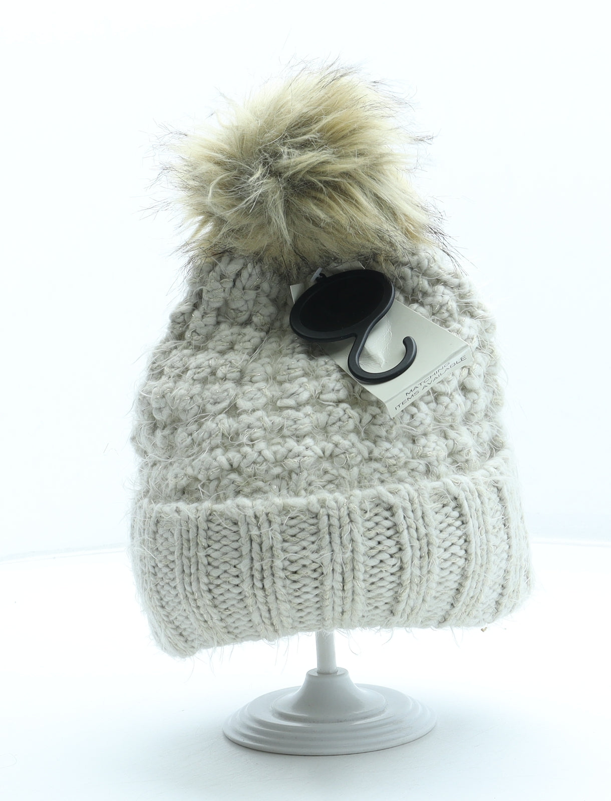 NEXT Womens Beige Acrylic Bobble Hat One Size