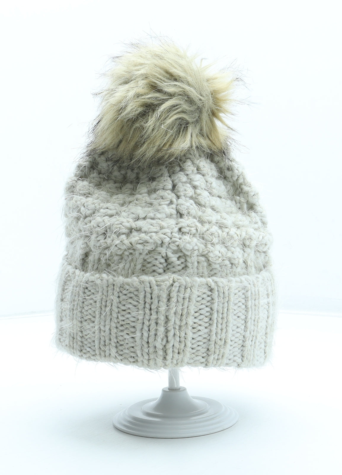 NEXT Womens Beige Acrylic Bobble Hat One Size