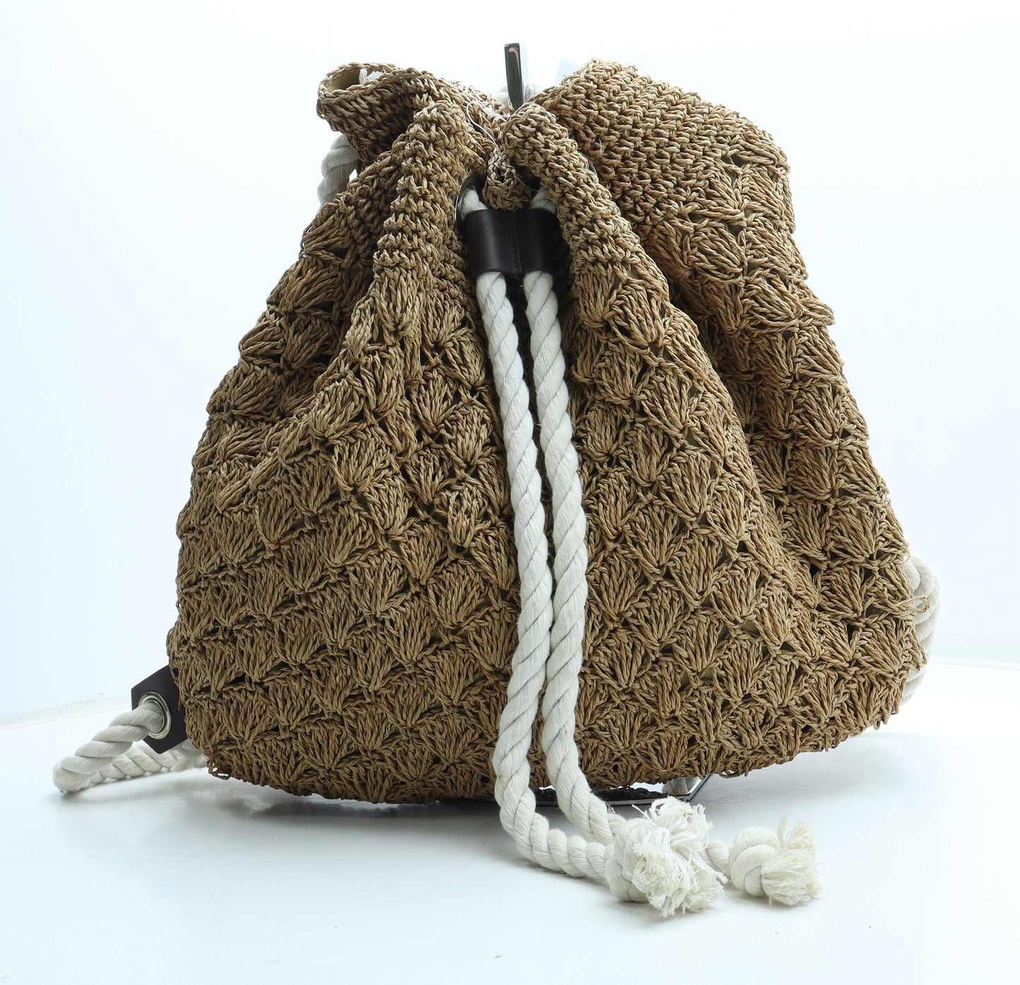 Preworn Womens Beige Straw Backpack Size Large