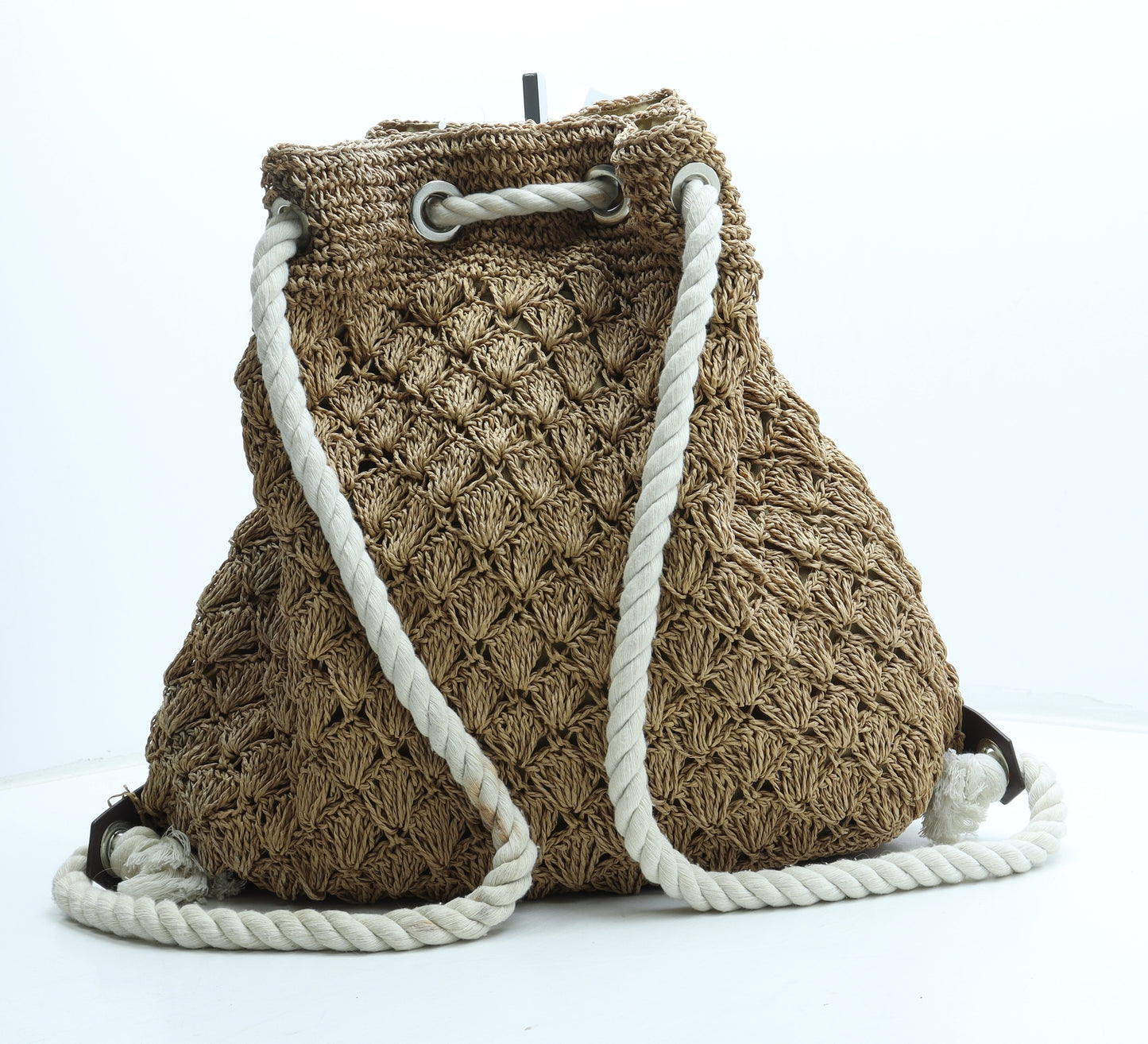 Preworn Womens Beige Straw Backpack Size Large