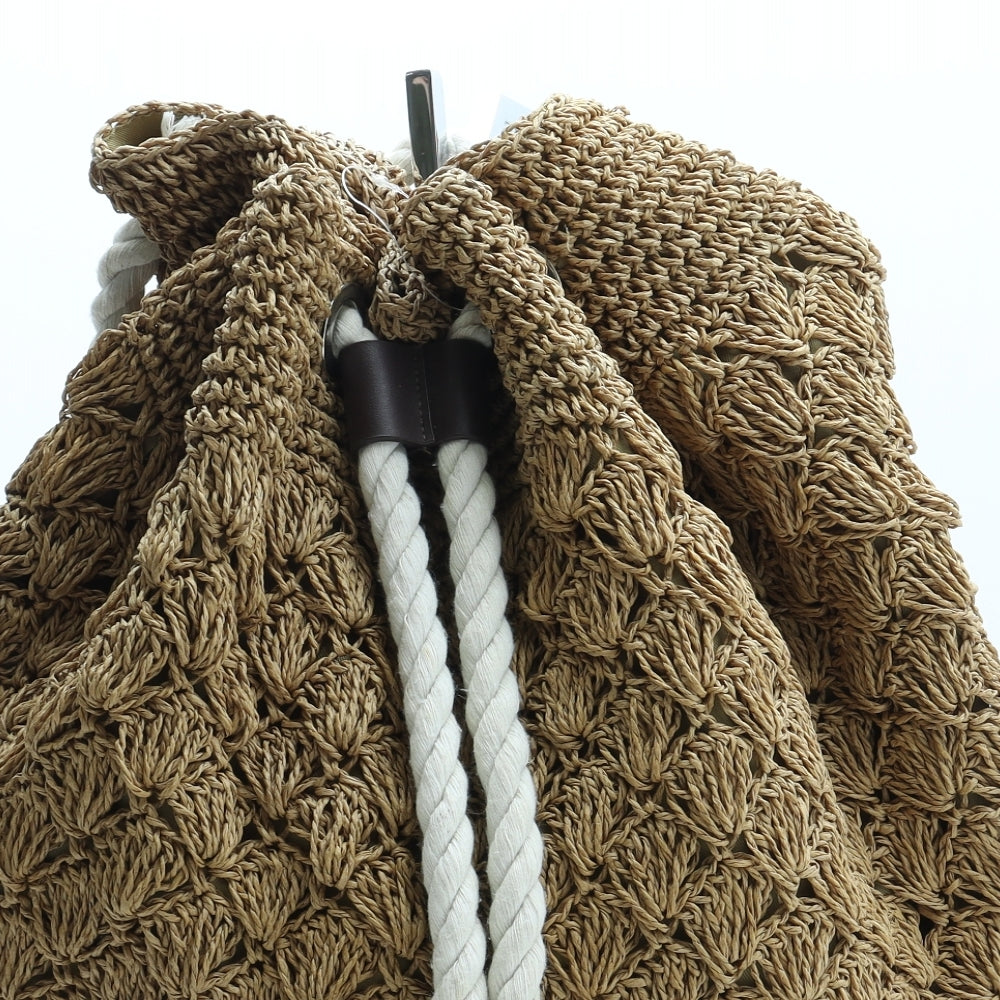 Preworn Womens Beige Straw Backpack Size Large